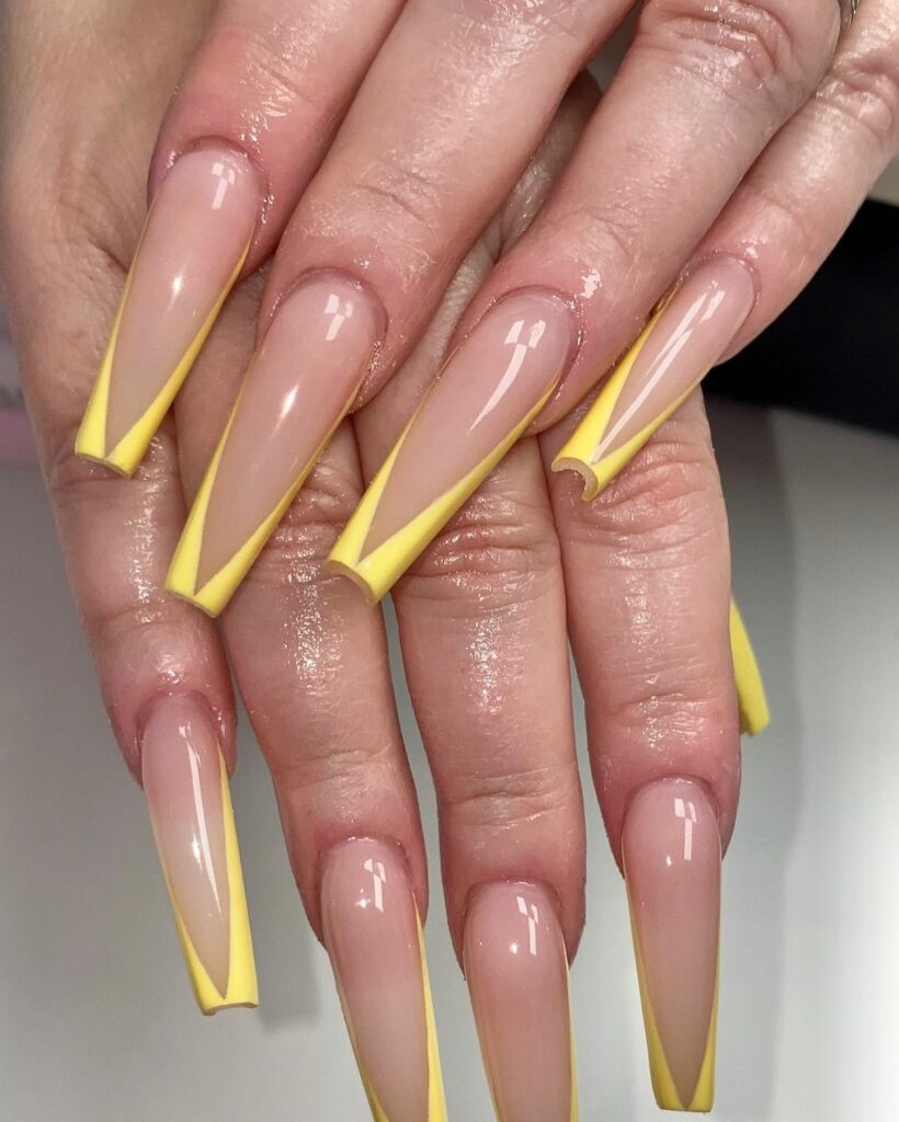 Yellow V French Tip Nails