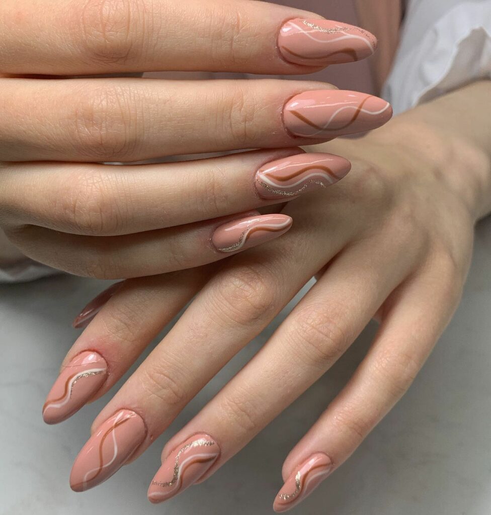 Peach Nude Swirl Nails