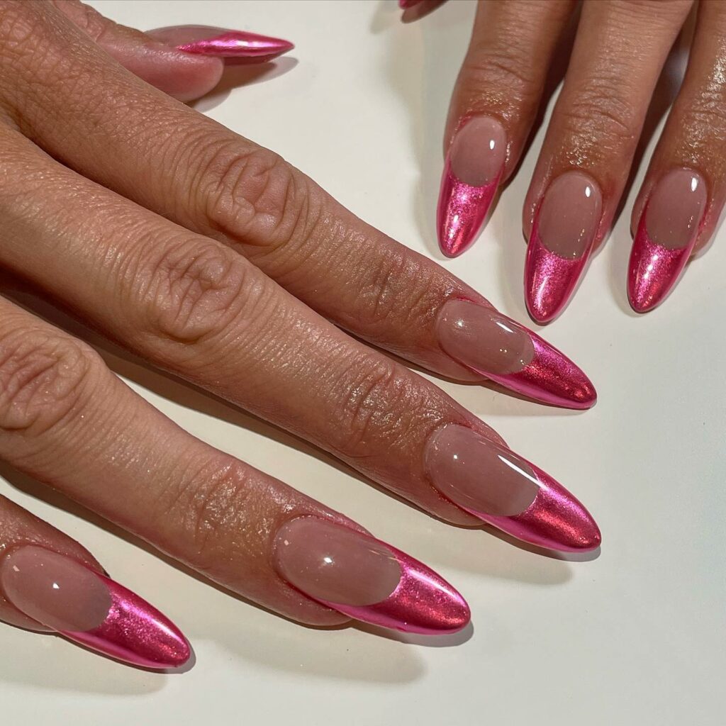 Hot-pink Chrome French Manicure