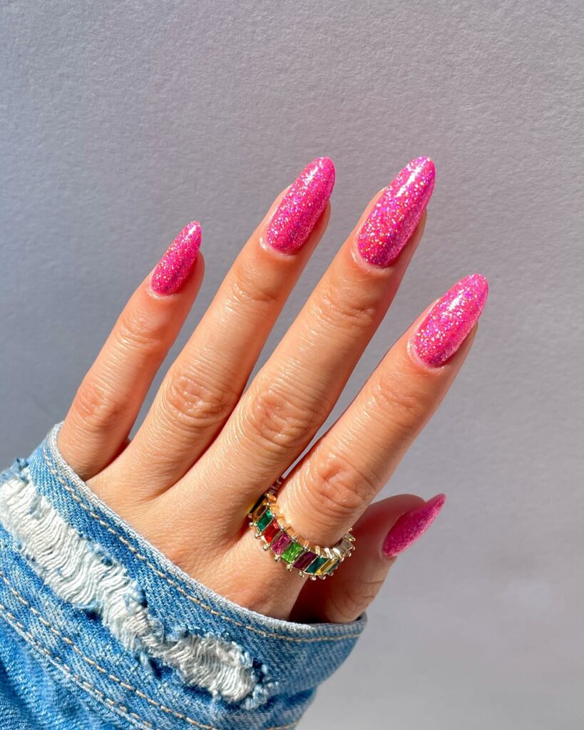 Neon Pink Glitter Nails