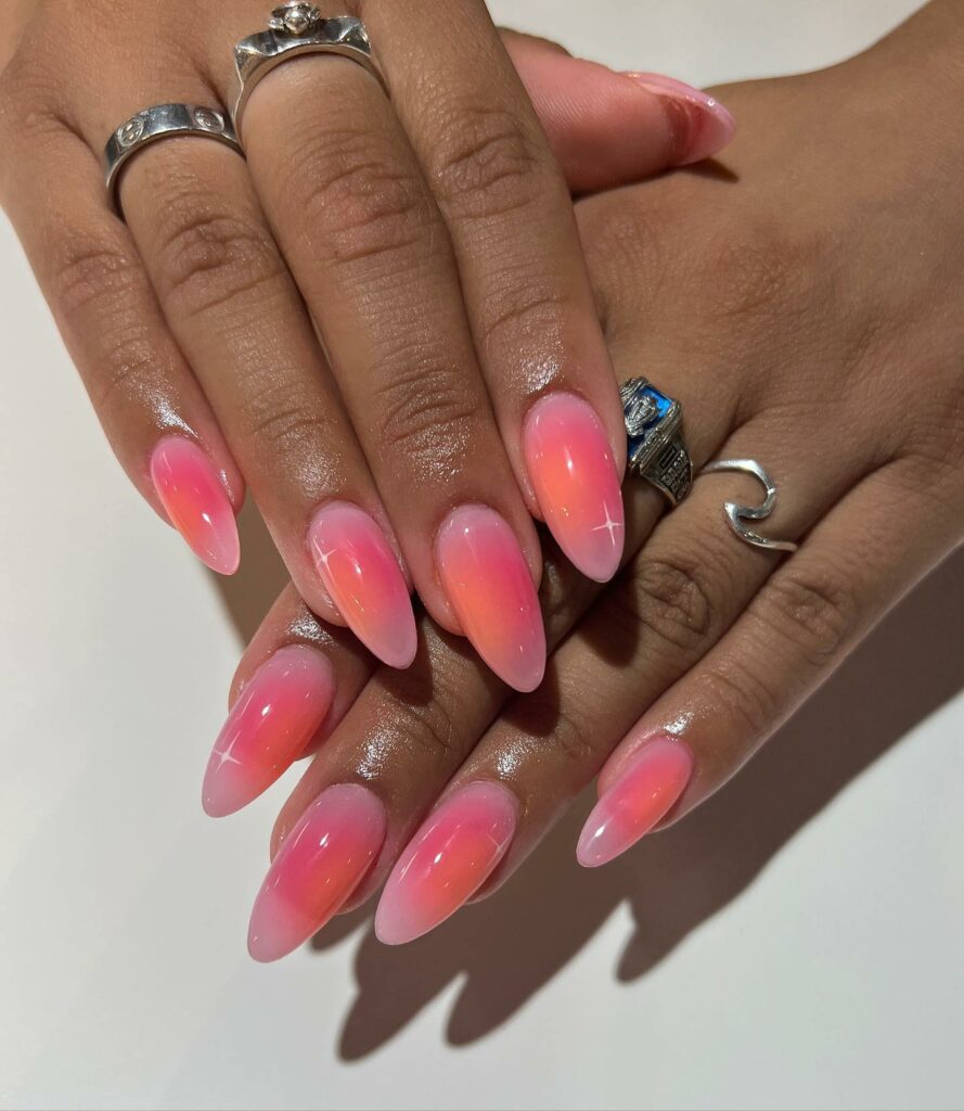 Orange And Pink Aura Nails