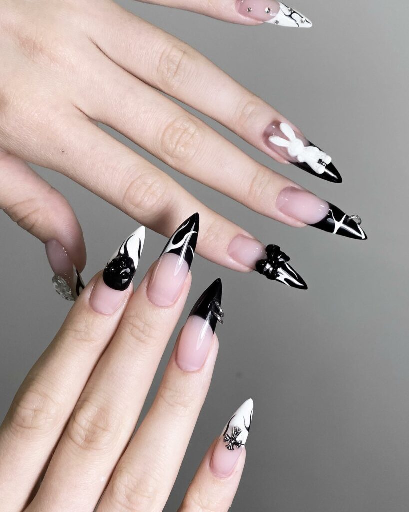 Black And White Stiletto Witch Nails