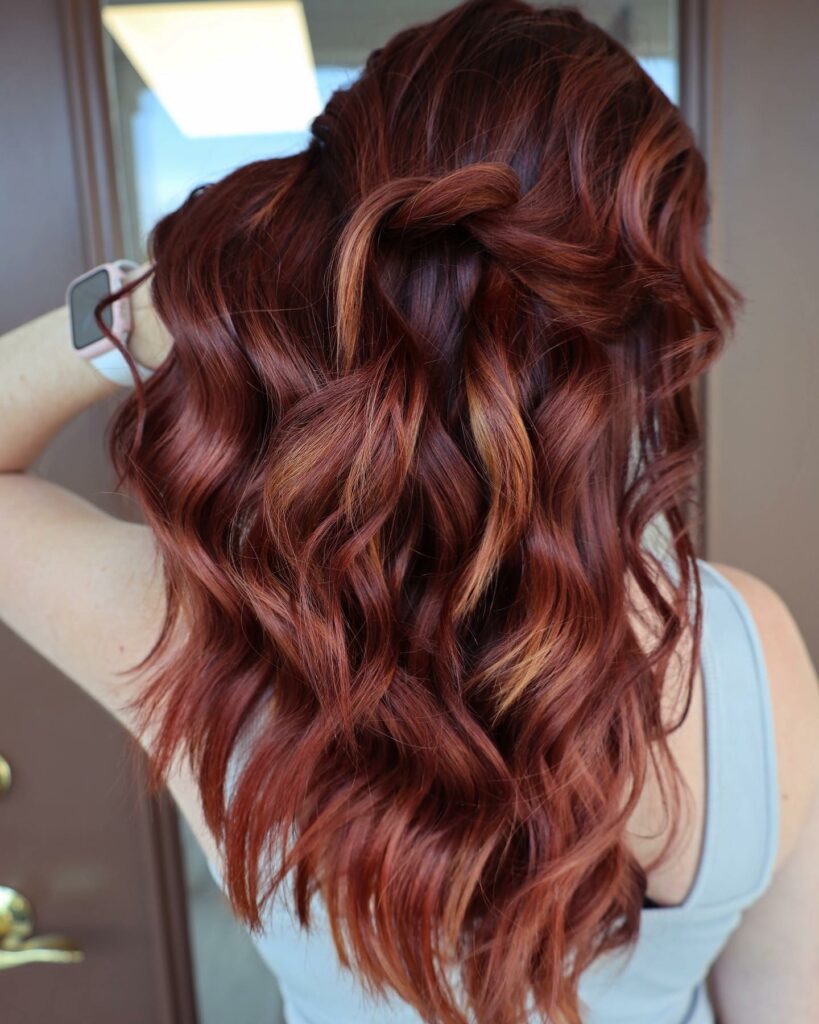 Dark Red Hair with Highlights and Curls