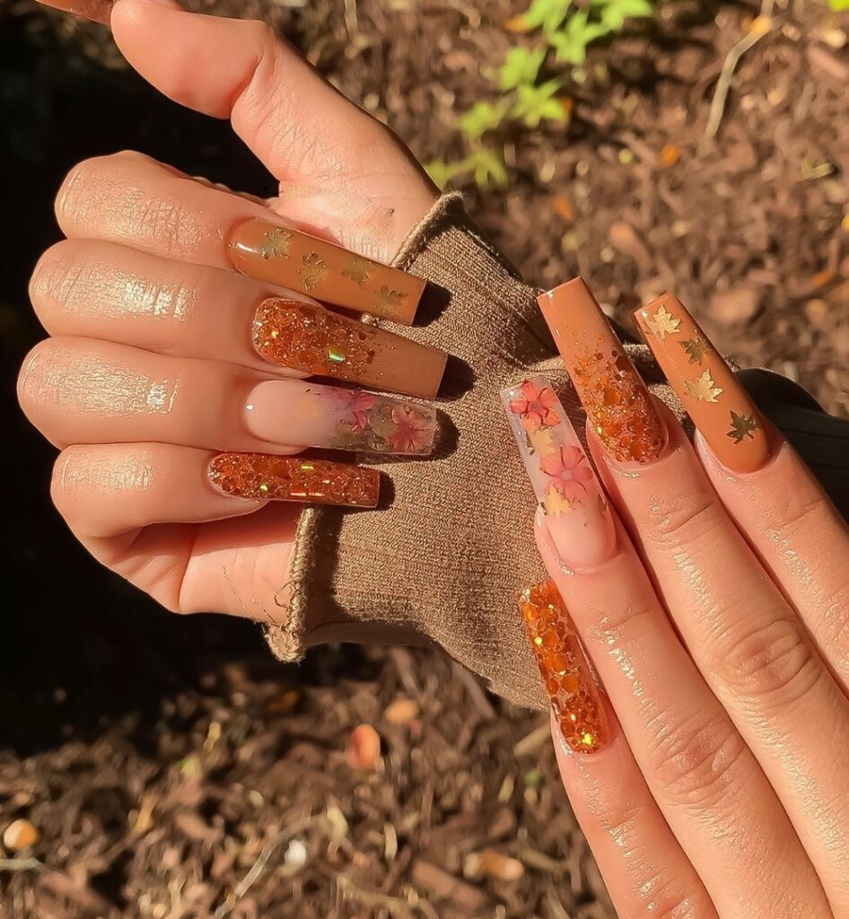 Glittery Leaf Nails