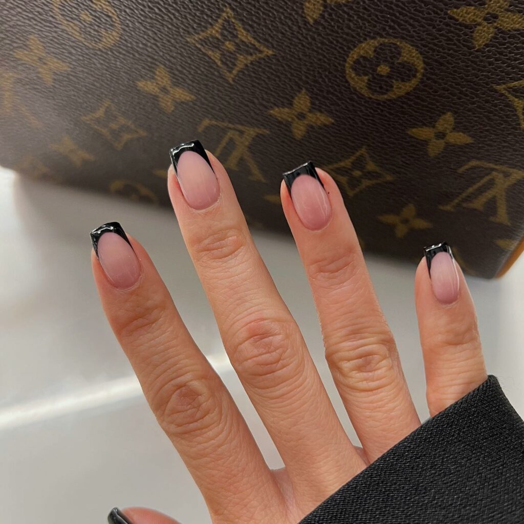 Black French Tip On Short Square Nails