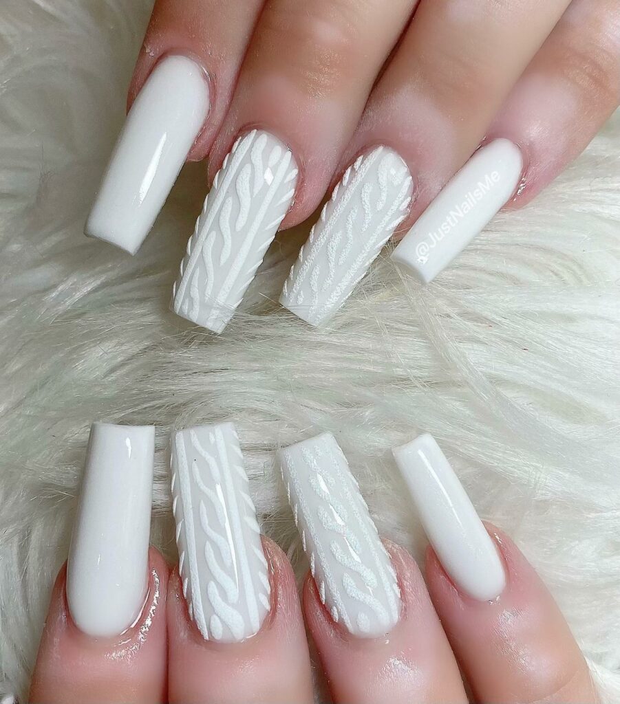 Sweater-Inspired White Nails