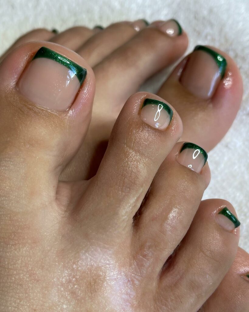 French Tip Dark Green Pedicure