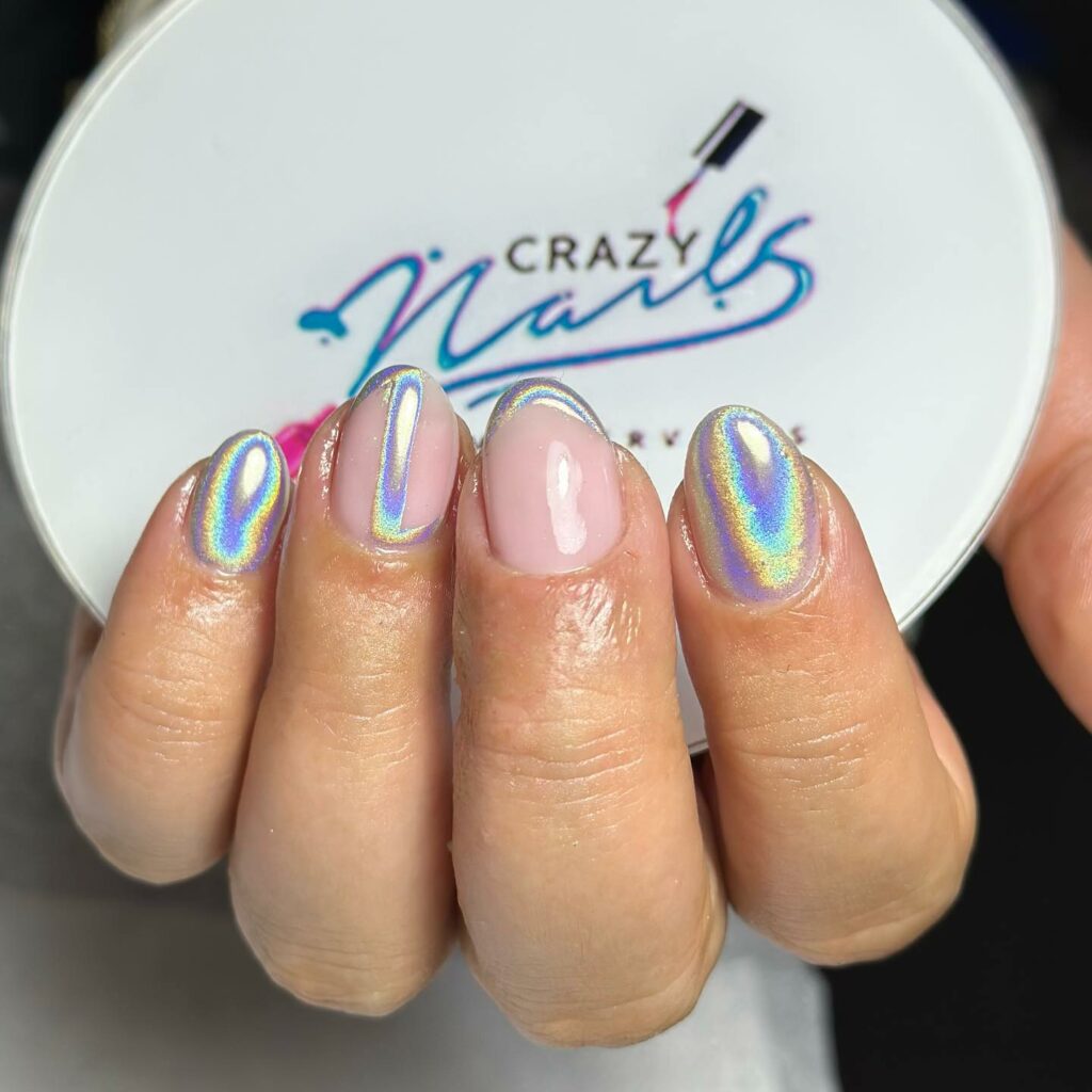Holographic Chrome French Manicure
