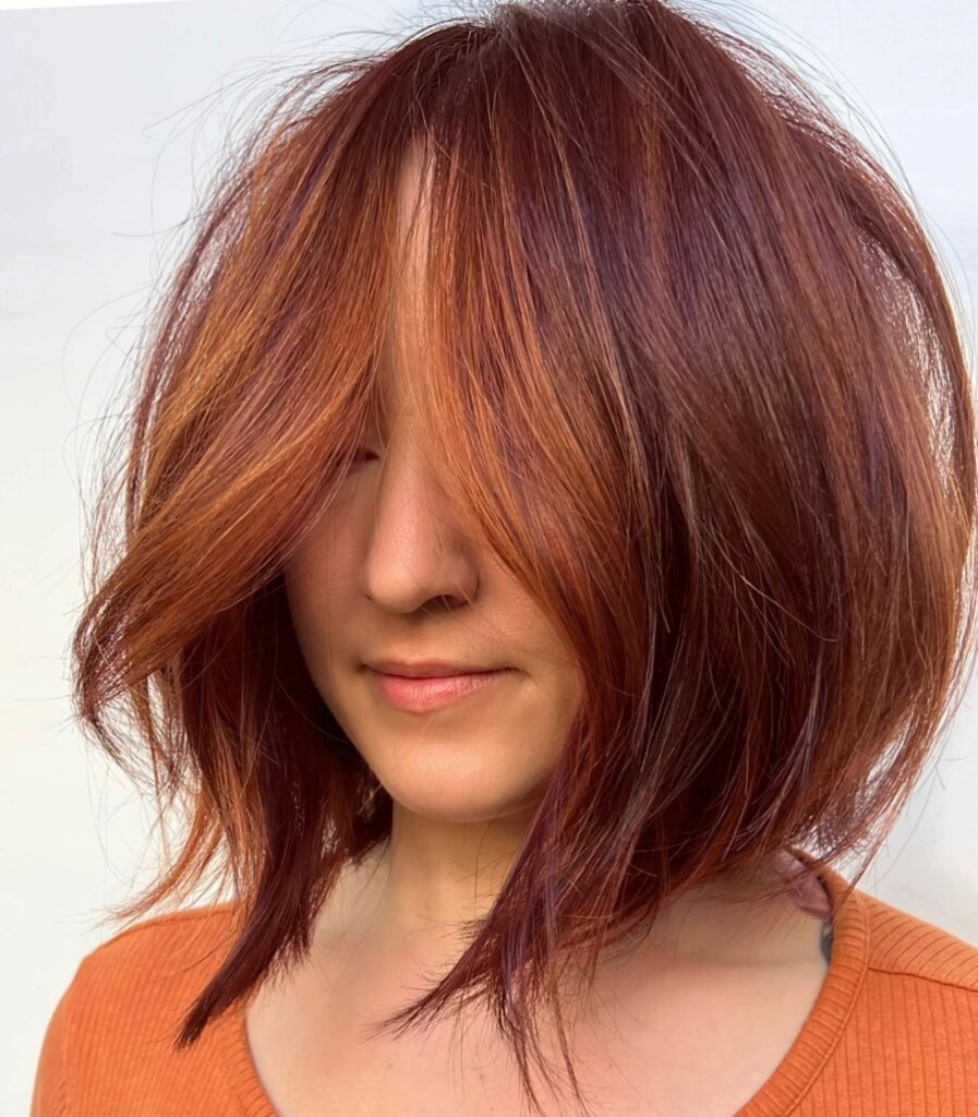 Dark Red Short Hair with Copper Highlights