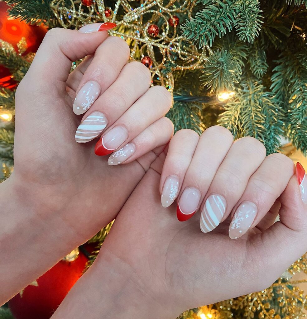 White Christmas Almond Nails