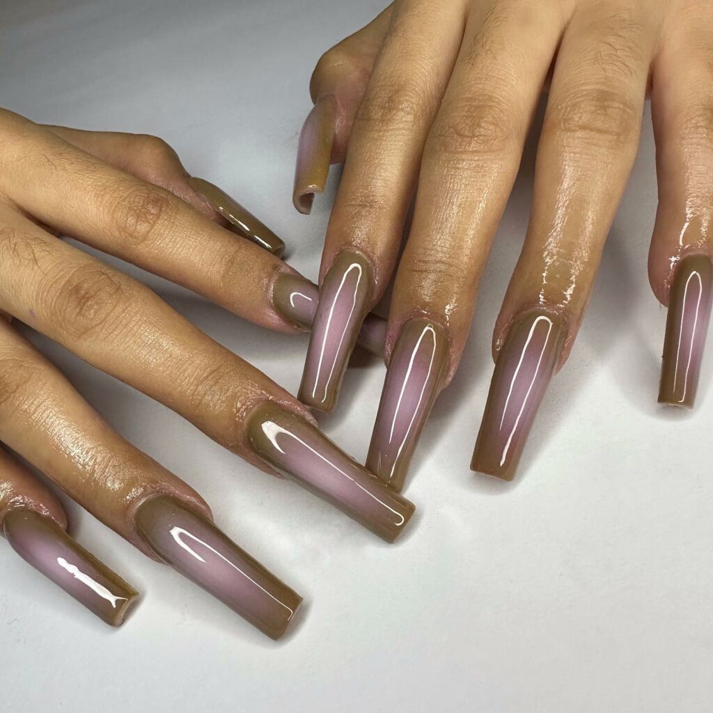 Brown And Pink Aura Nails