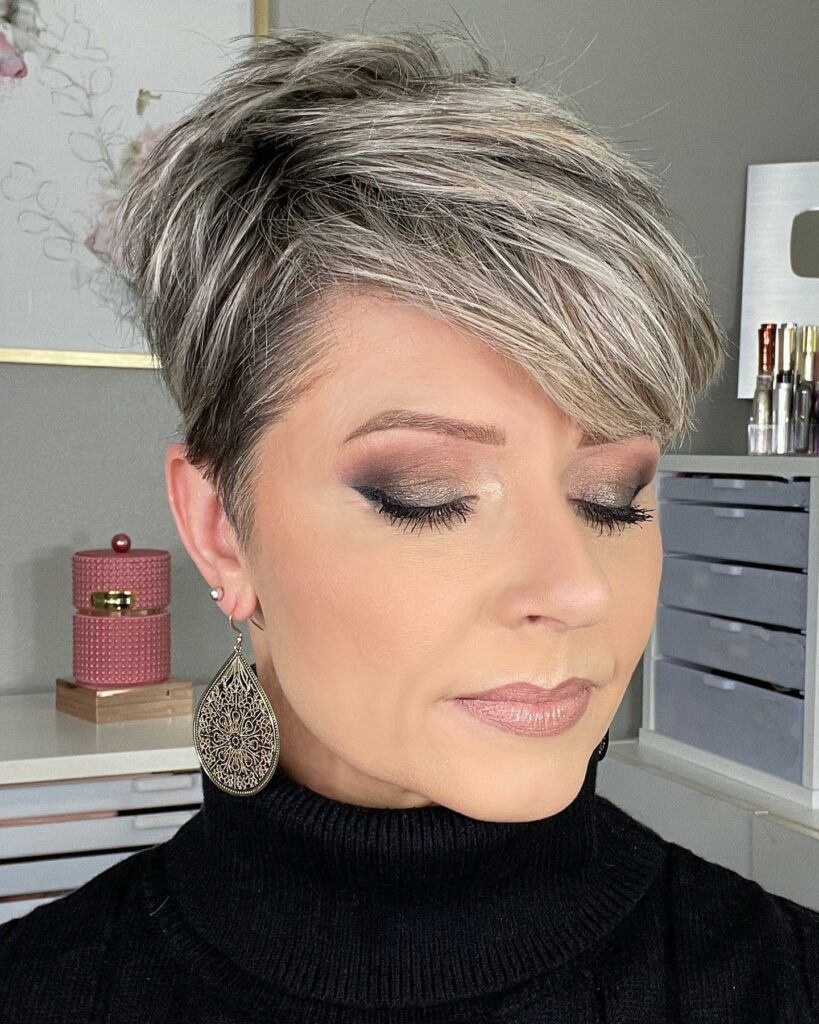 Messy Grey Long Shaved Pixie