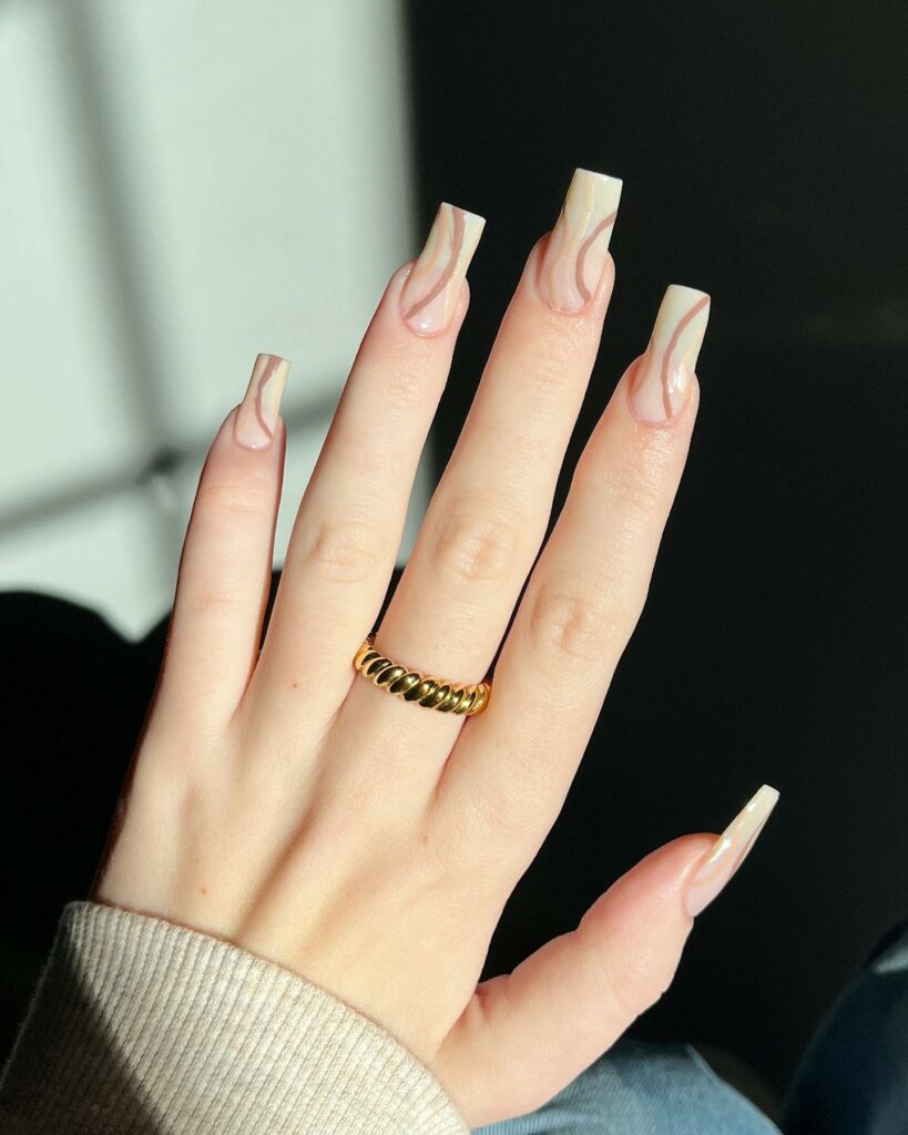 Almond Nails with Neutral Swirls