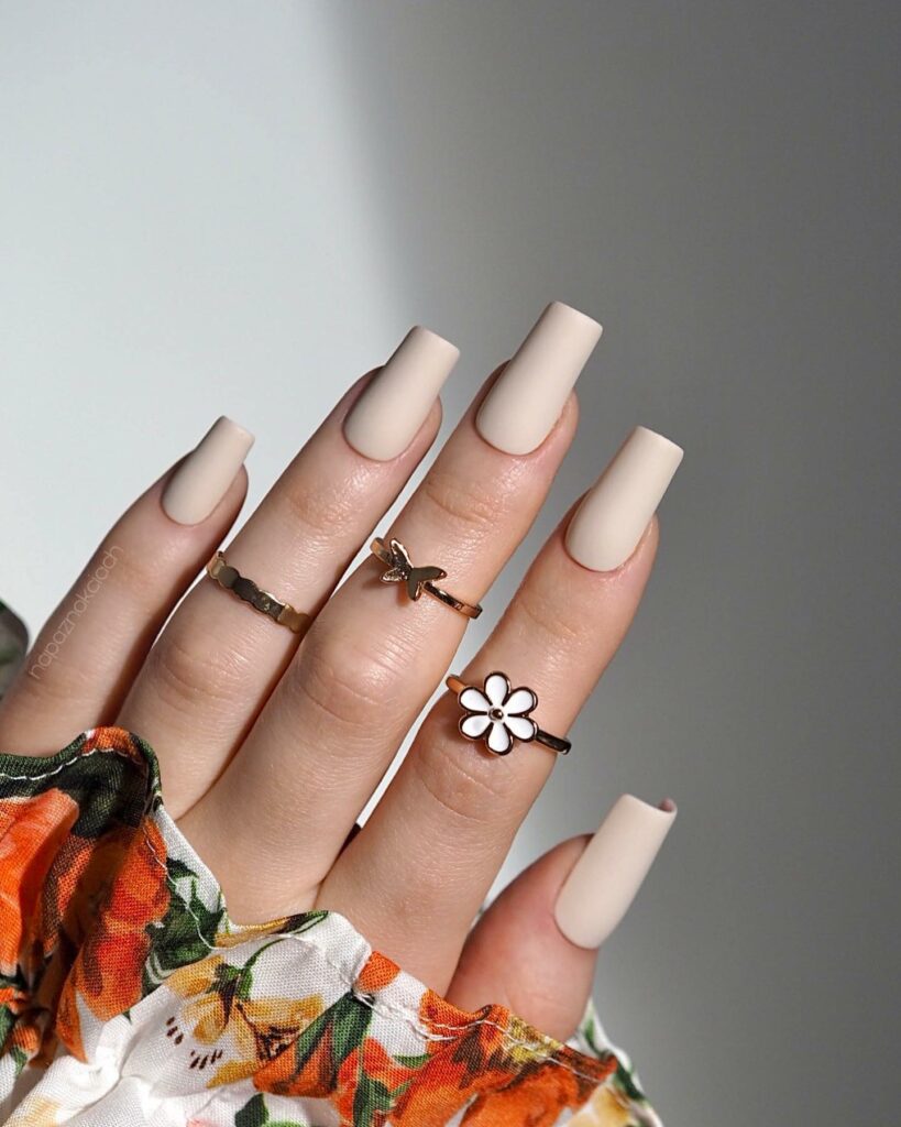 Beige Polish On Square Nails