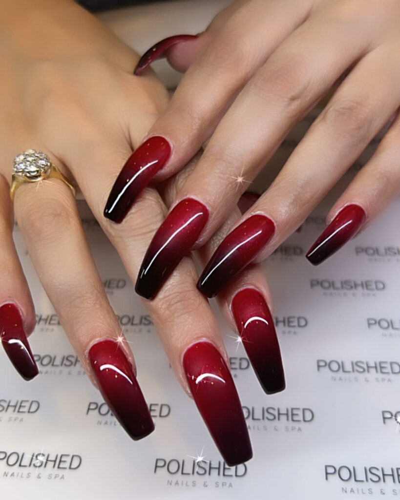 Coffin Red Ombre Nails