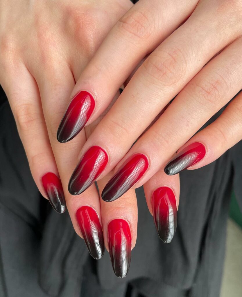 Fiery Black and Red Ombré January Nails