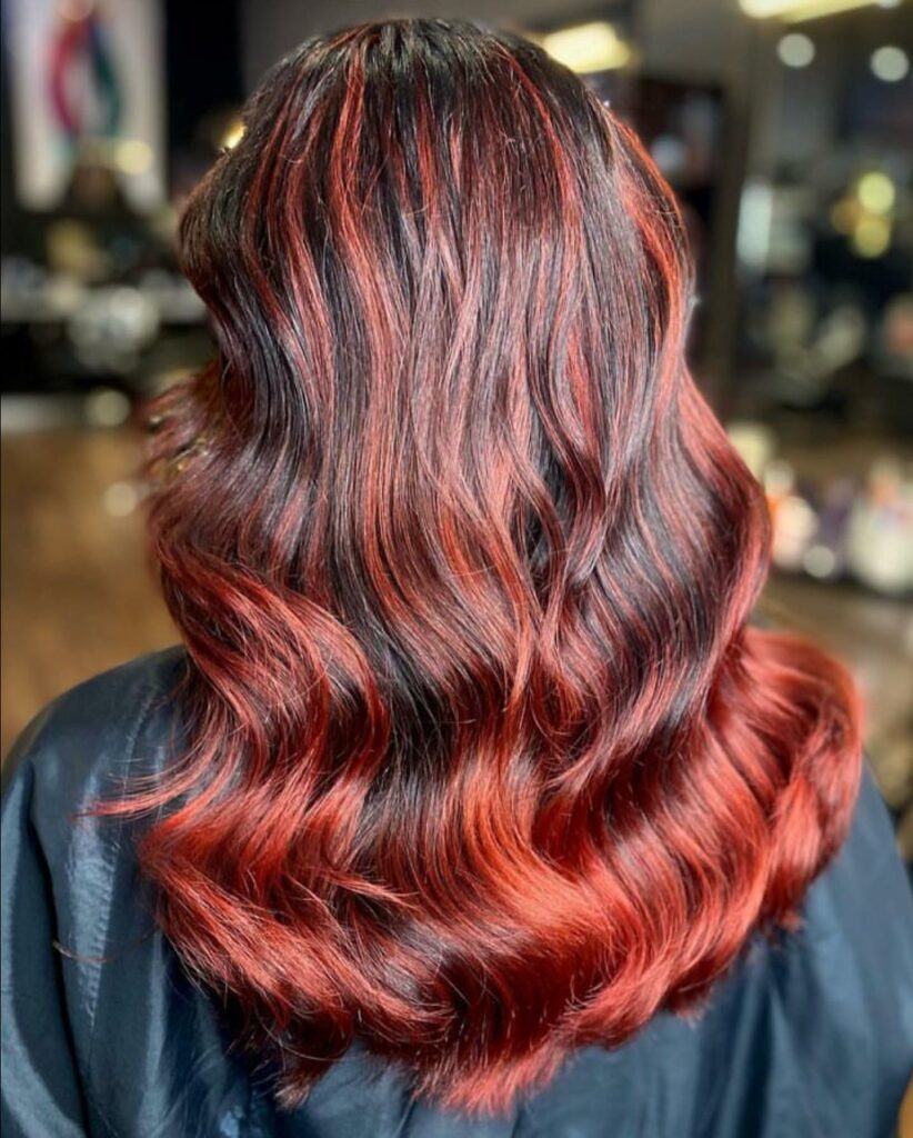 Dark Red Hair with Fiery Highlights