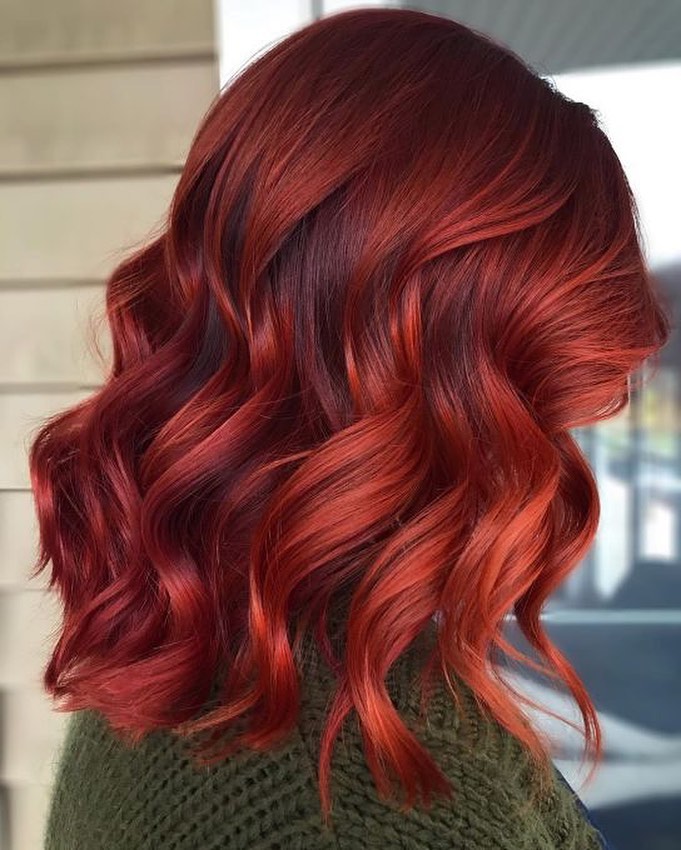 Dark Red Hair with Highlights and Lowlights