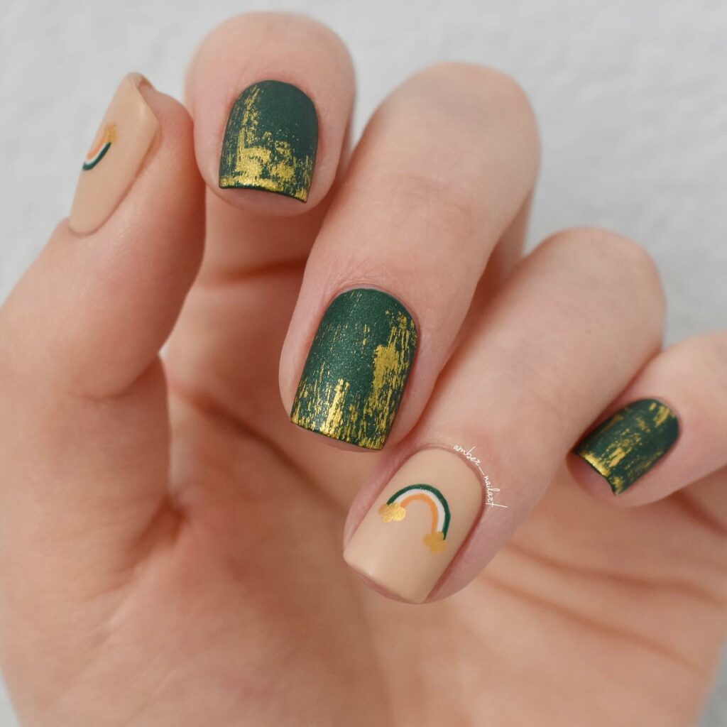 Long Emerald Green Nails with Gold Accents
