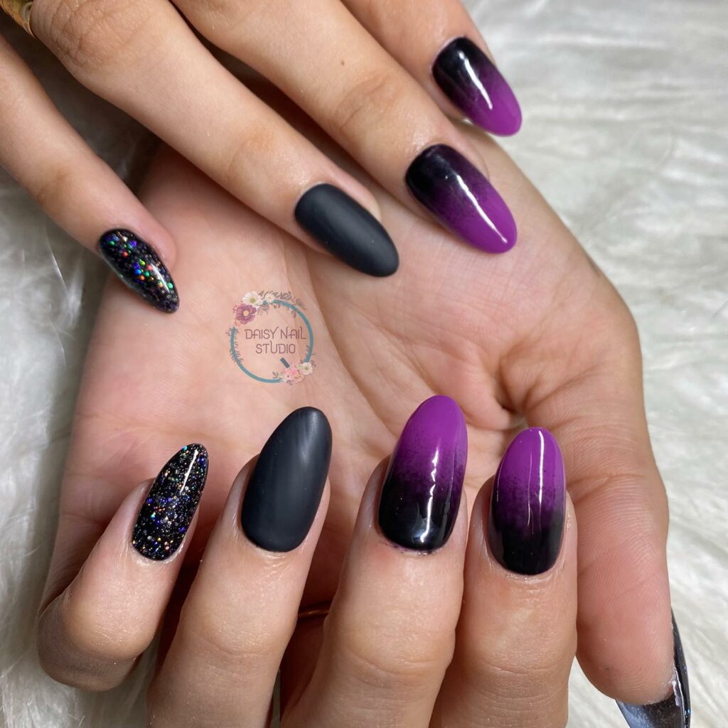 Black and Purple Ombre Nails