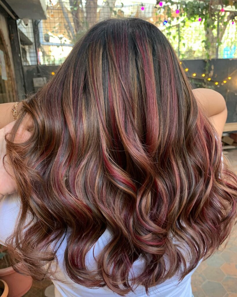 Caramel Chocolate Hair with Red Highlights