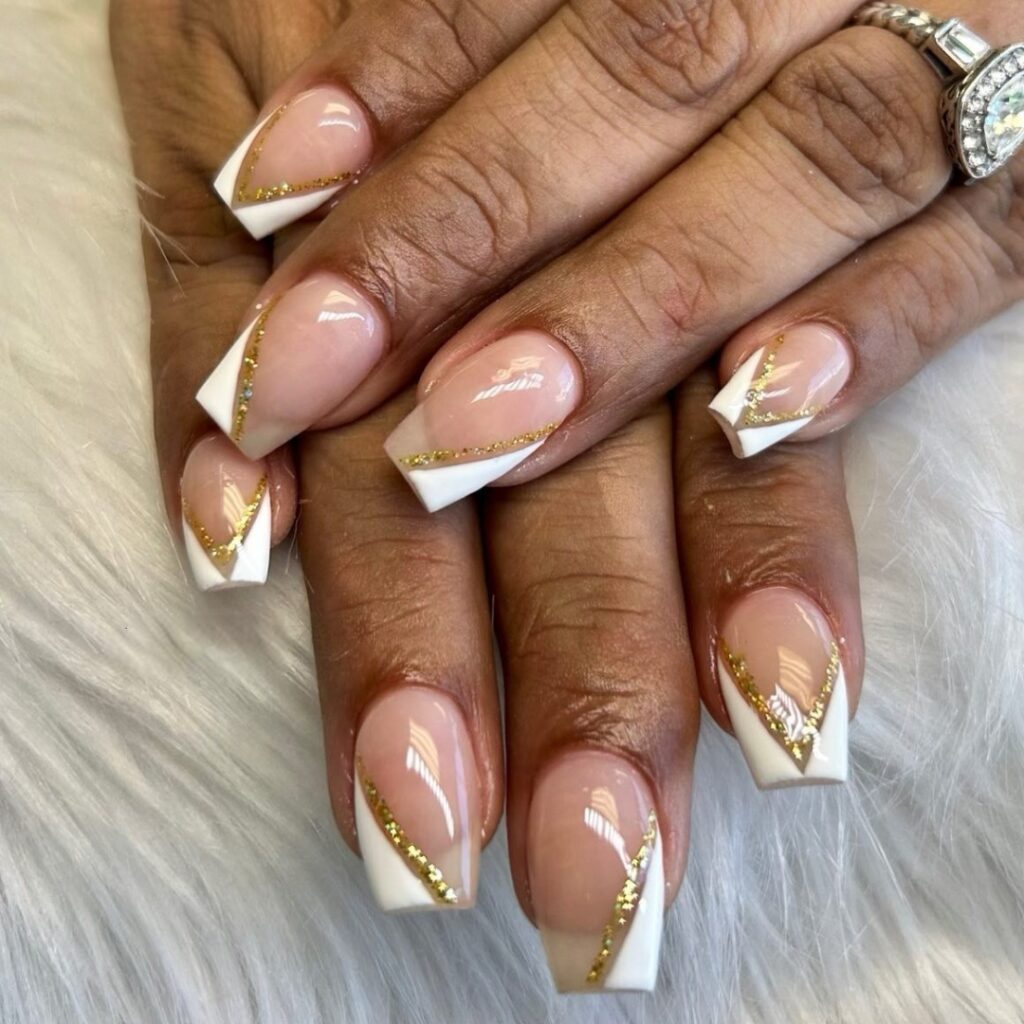 French Tips with Yellow Glitter