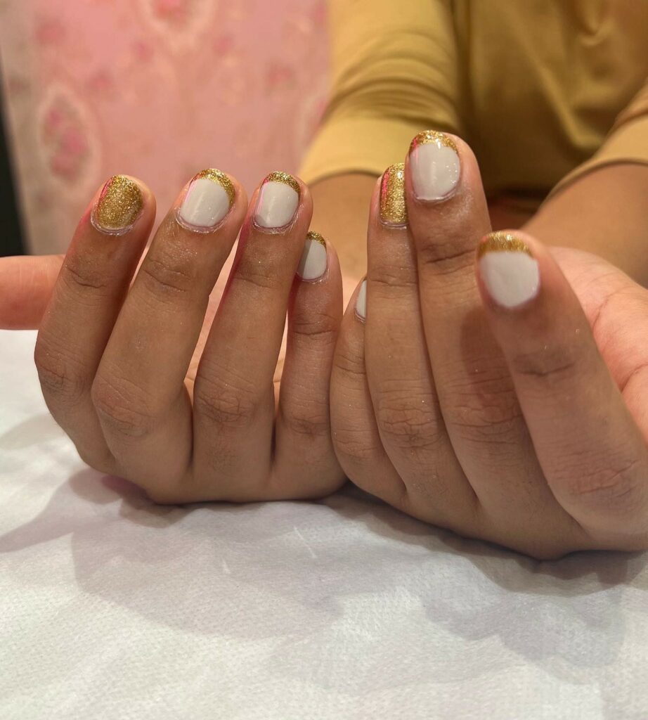 Golden Glitter French Nails