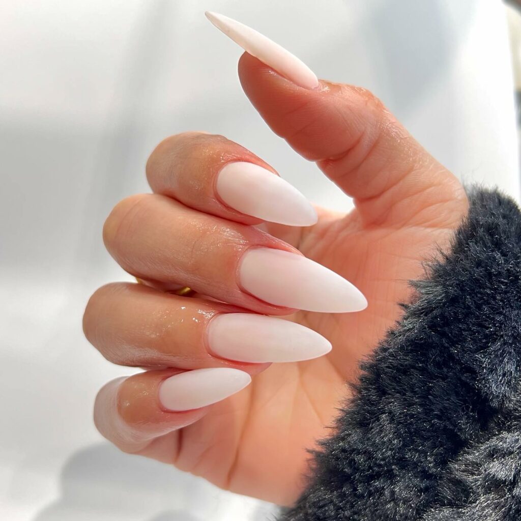 Long White Almond Nails