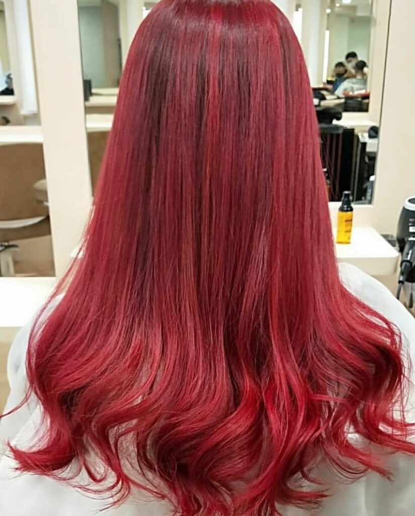 Cherry Red Hair with Bold Red Highlights