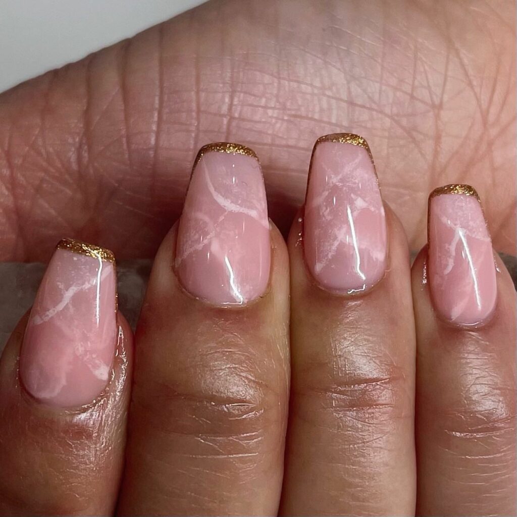 Rose Quartz Nails with Gold Tips