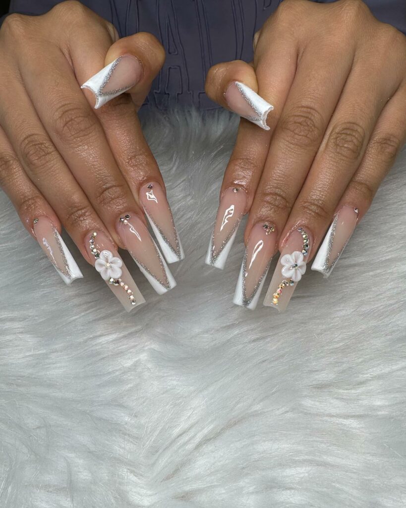 Get Your Glam On Glitzy Coffin Nails with French Tips