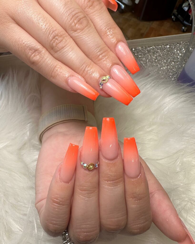 Nude And Neon Ombre Nails