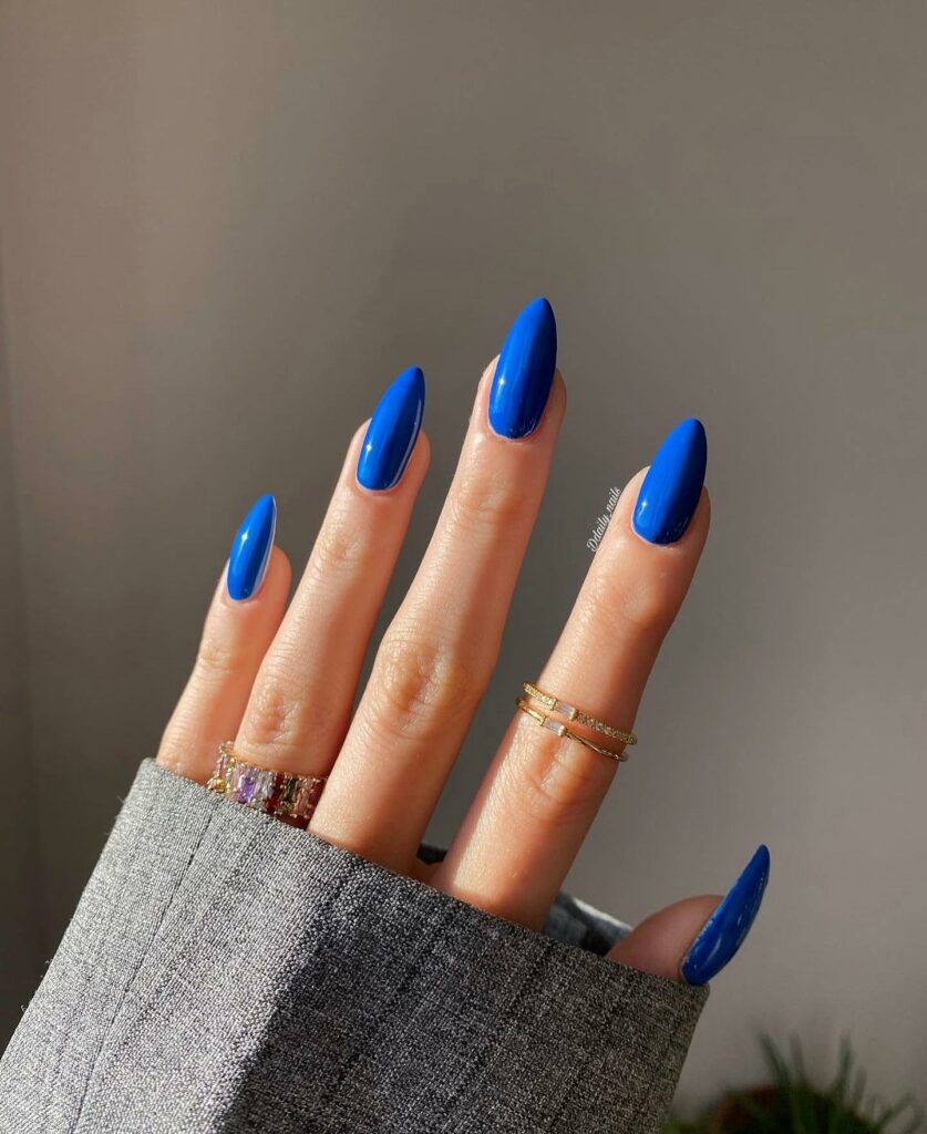 Oval Shaped Navy Blue Nails