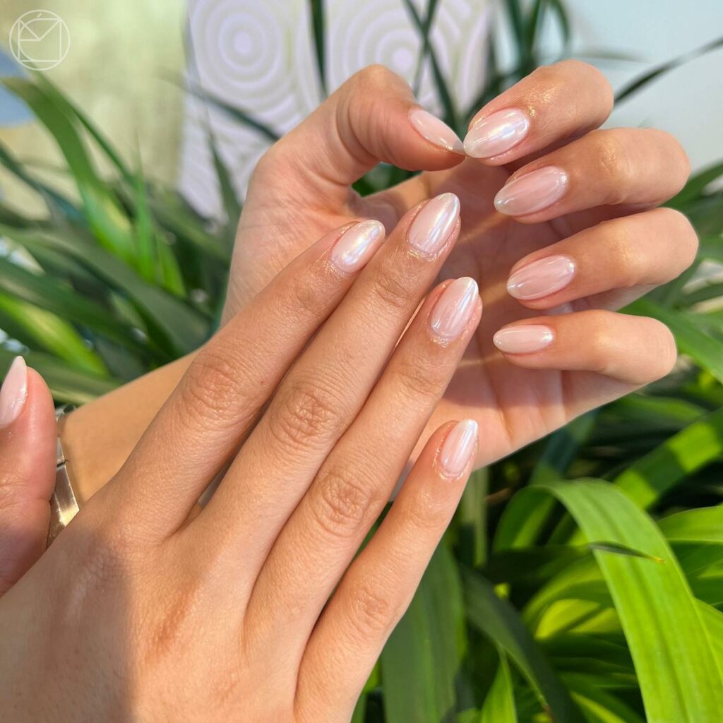Almond Nails With Shimmering Beige
