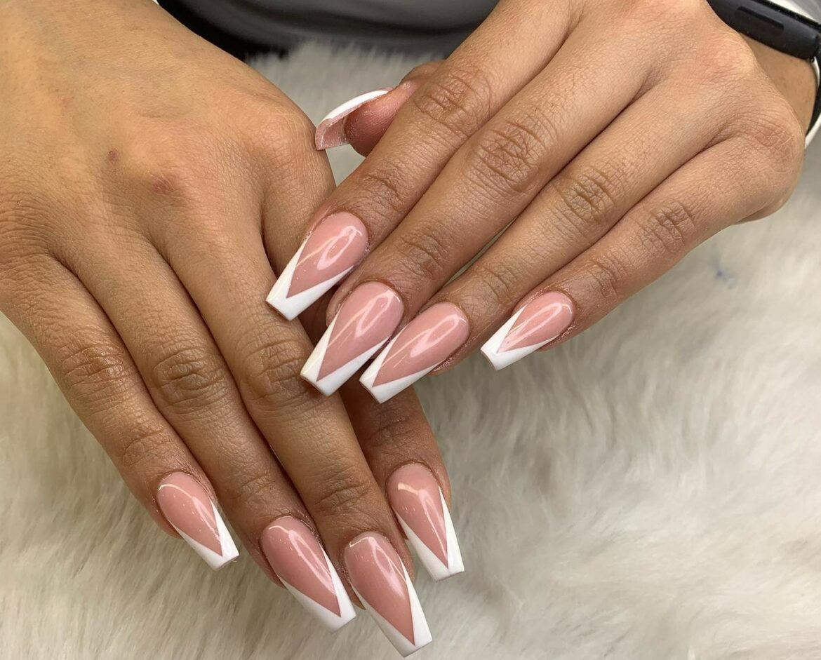 V French Tip Coffin Nails