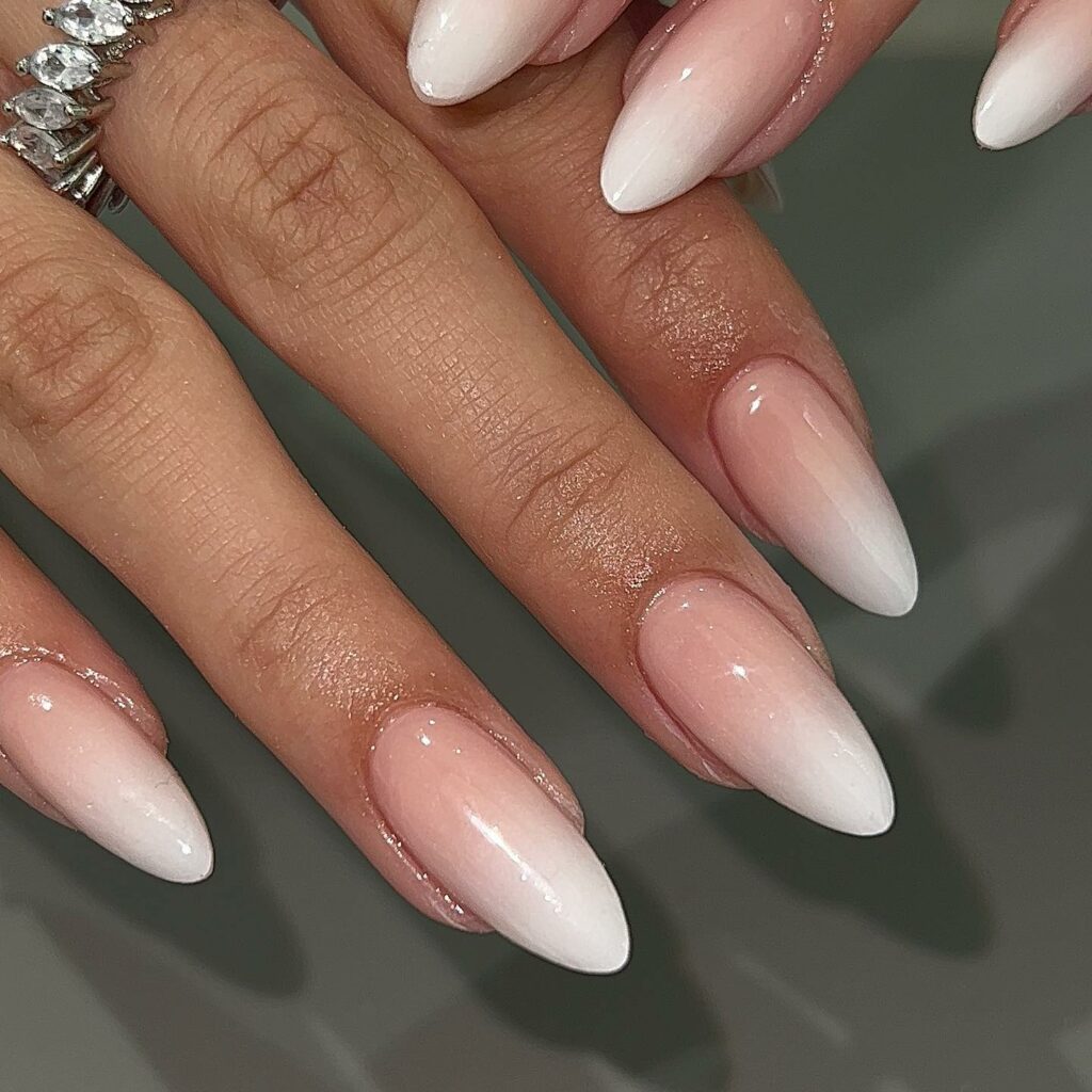 White Ombre Almond Nails