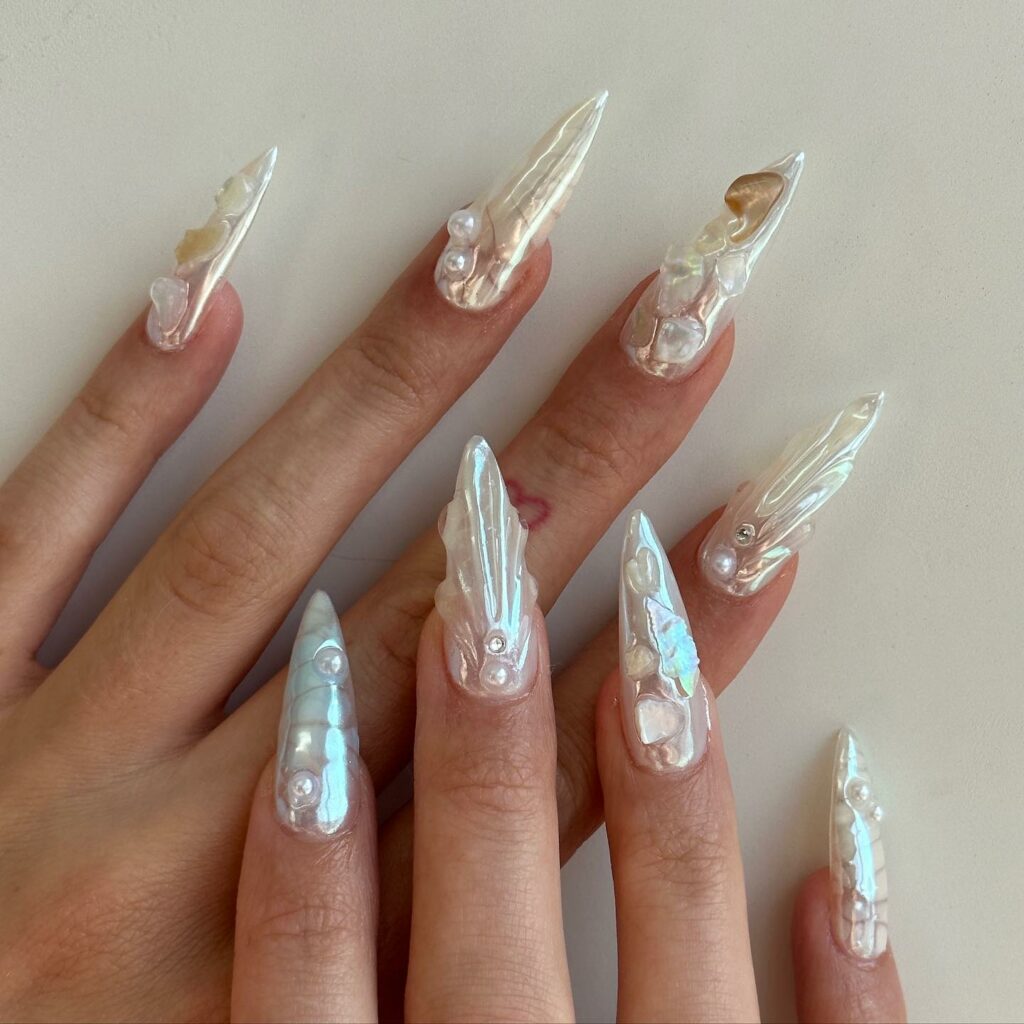 Clear & White Mermaid Nails