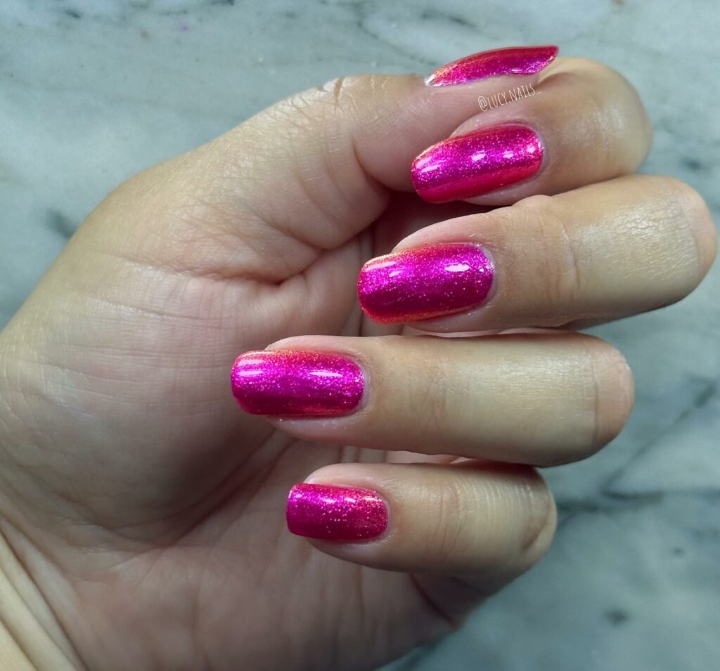 Bright Pink Glitter Nails
