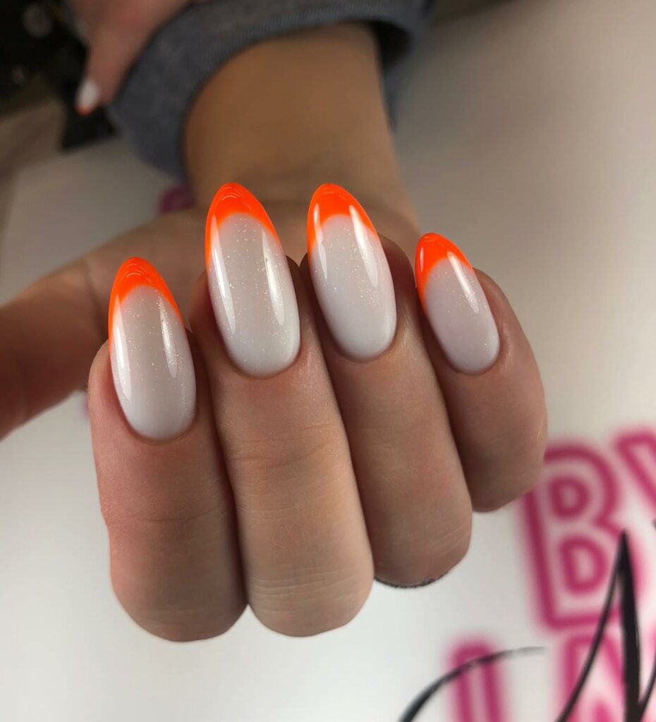 Crystal French Neon-Orange Nails