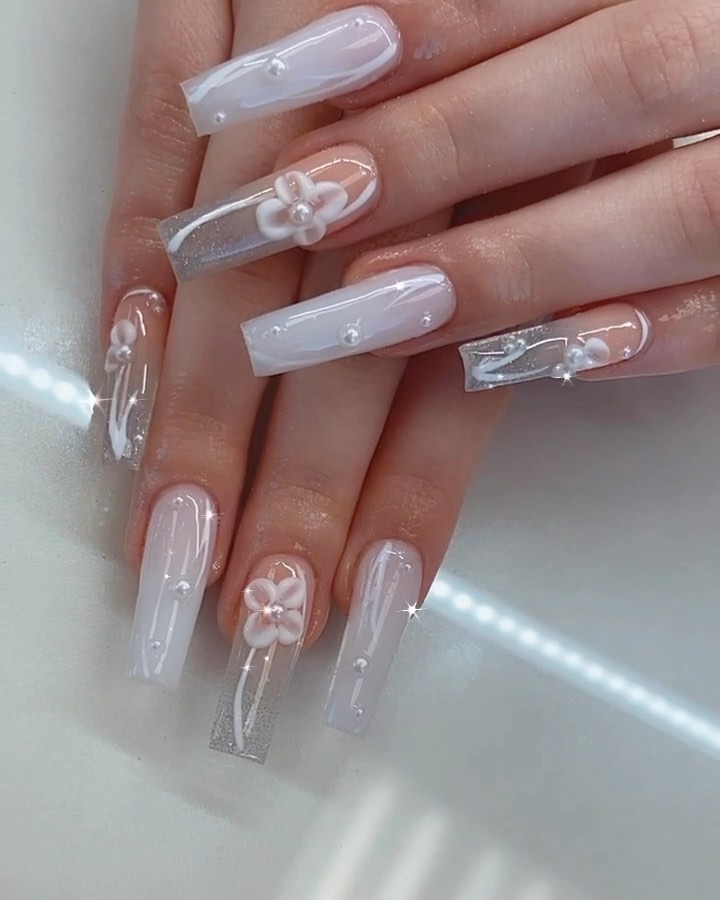 White and Clear Coffin Nails