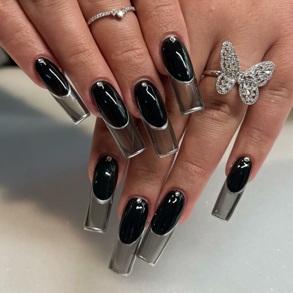 Black And Jelly Coffin Nails