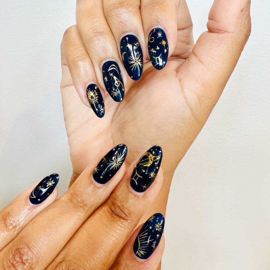 Navy Nails with Subtle Artwork