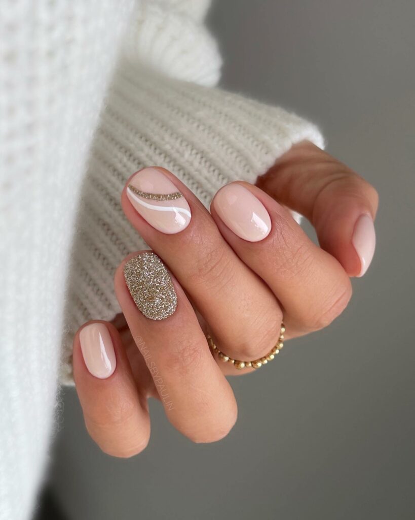 Gold-Dusted Beige Nails