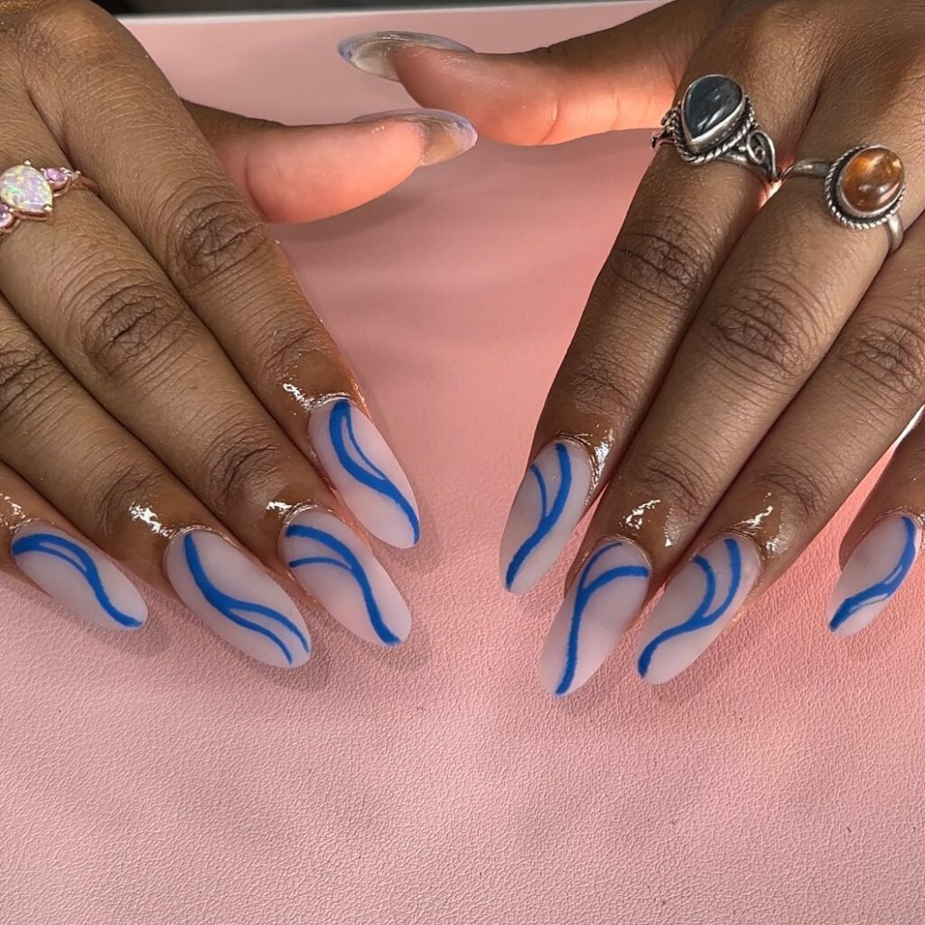 Matte Blue Swirl Nails