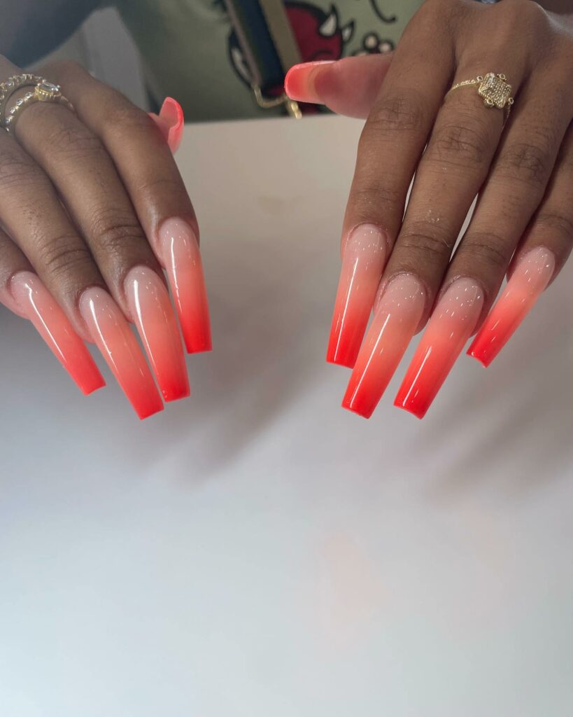 Nude to Bright Red Ombre Nails