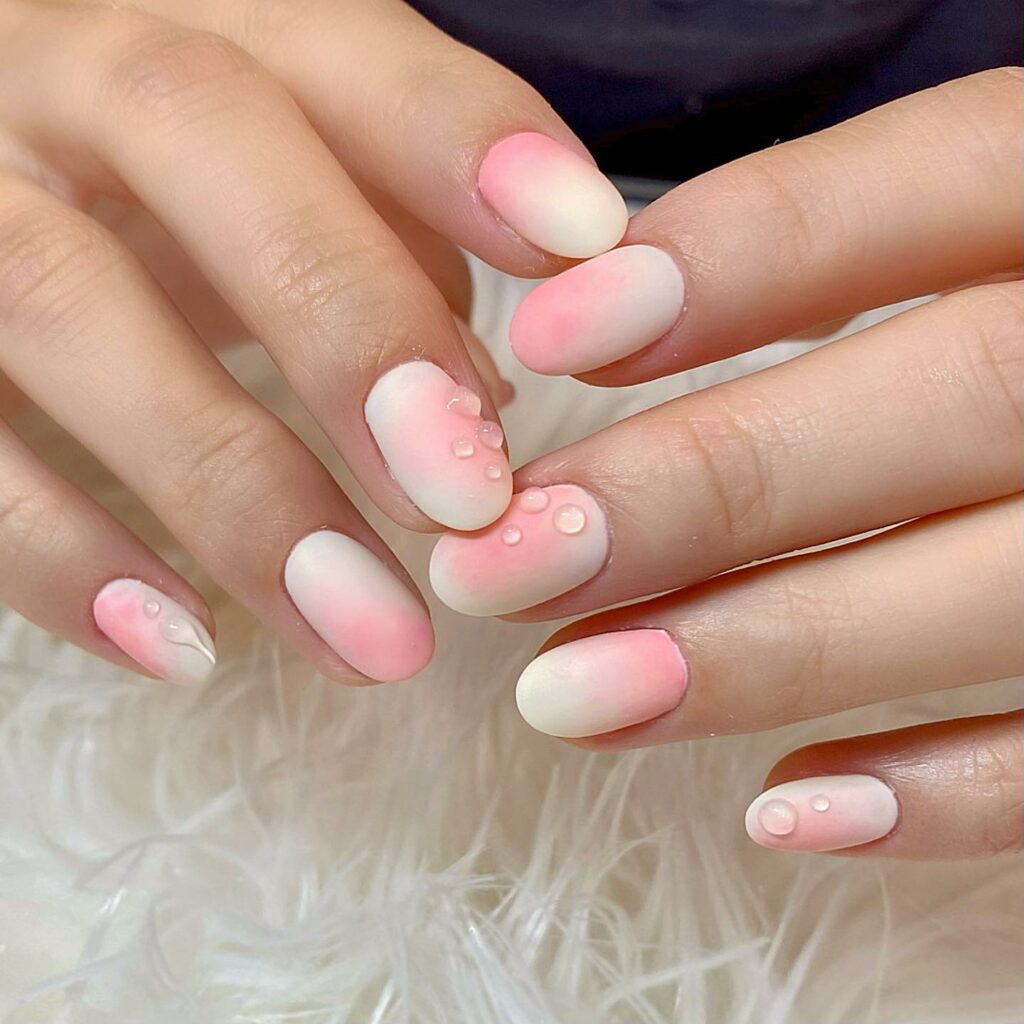 Peach And White Aura Nails