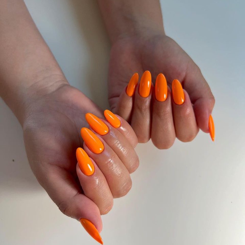 Almond Neon Orange Nails