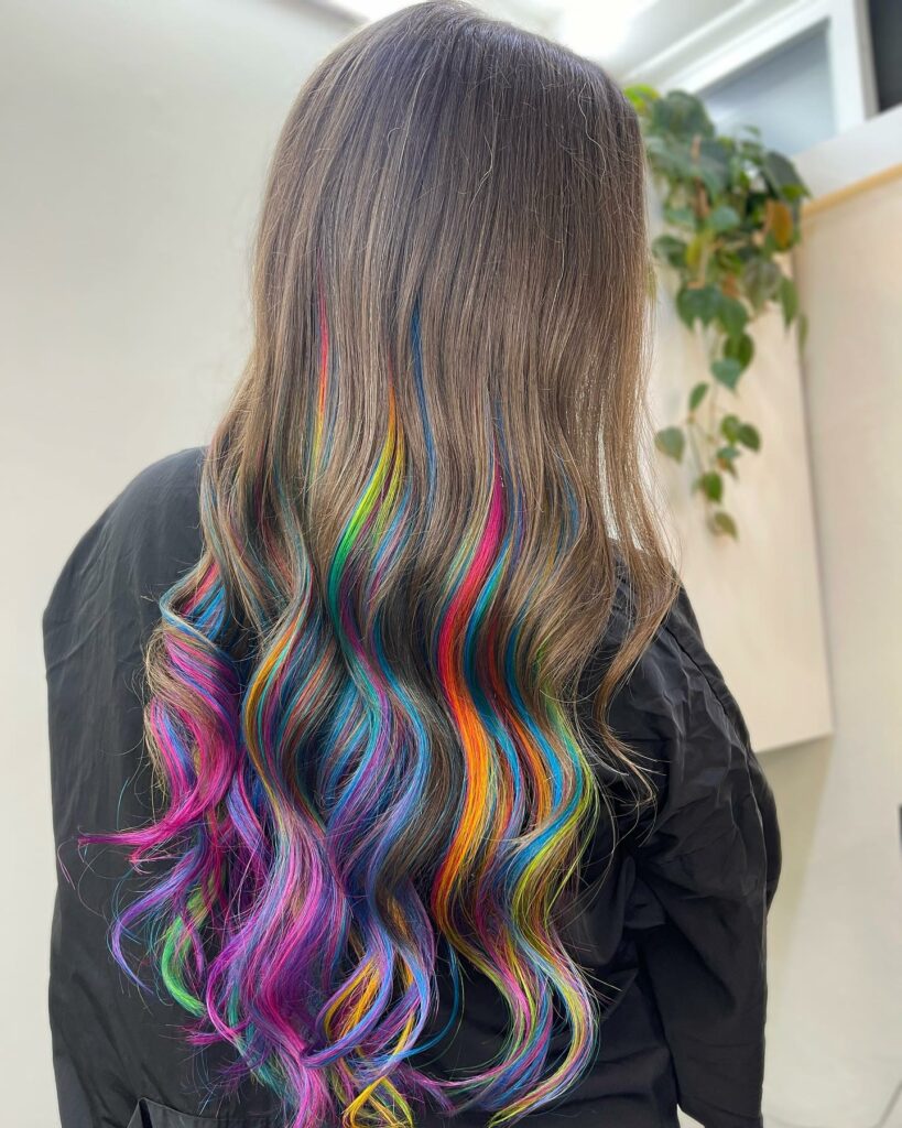 Multicolored Highlights on Brown Hair