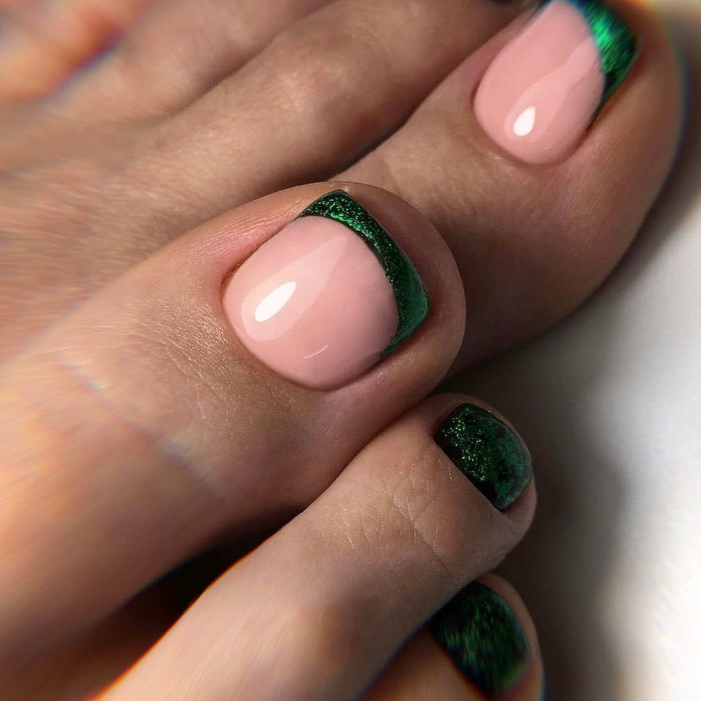 French Dark Green Pedicure Redux