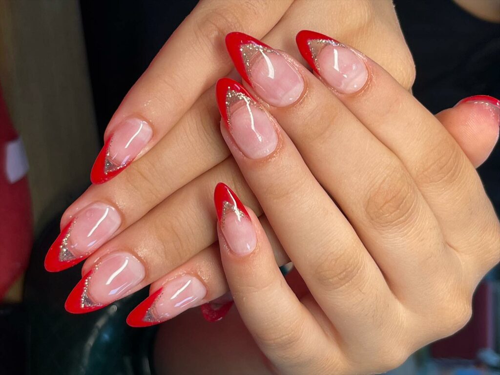 Classy Red V Cut French Tip Nails